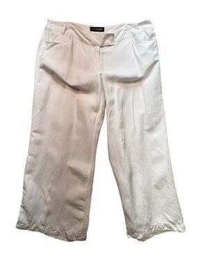 Lane Bryant Womens Cropped Pants Size 16 White Linen Blend Wide Leg Casual